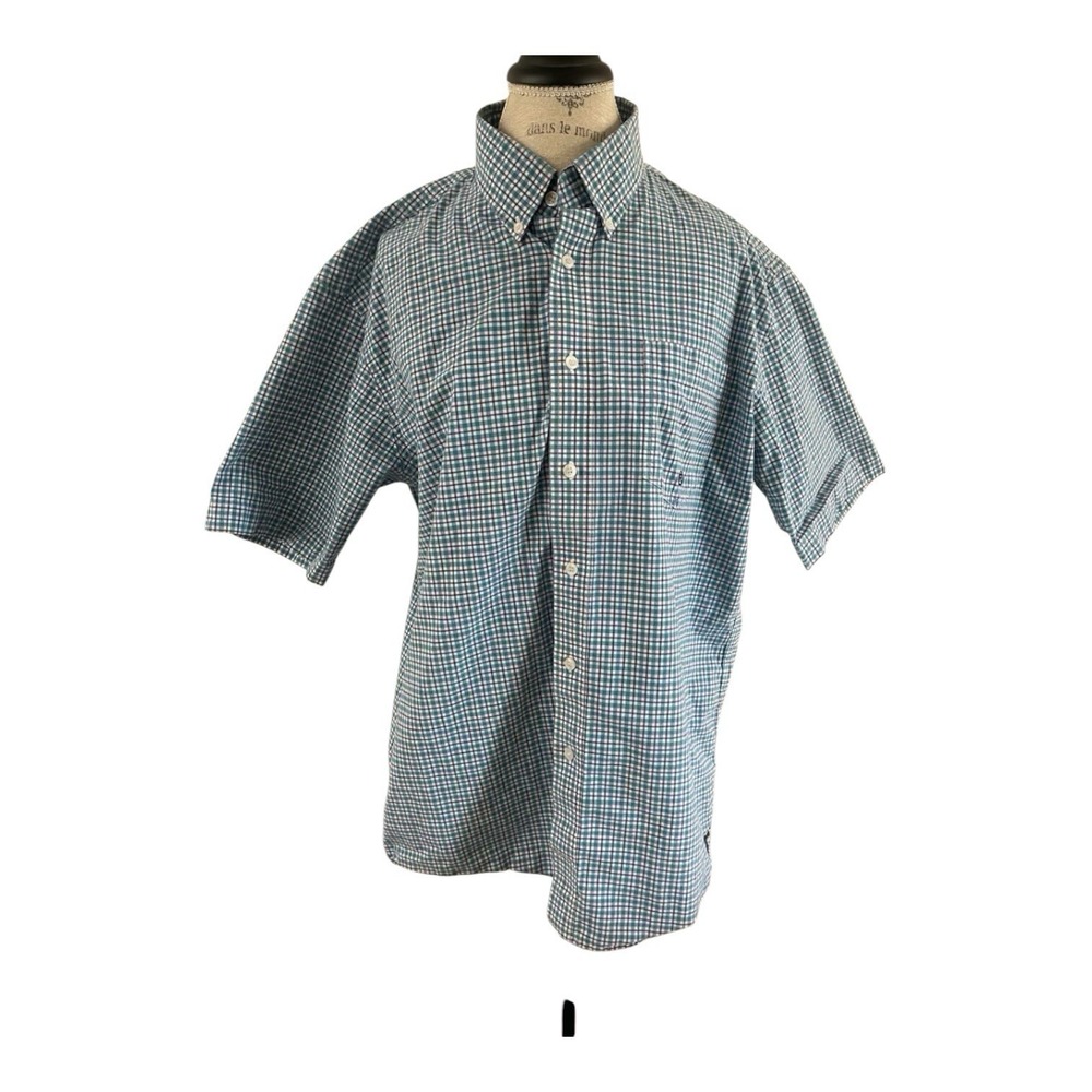 Roper Blue Plaid Button Down Shirt Men Large Short Sleeve Western Cowboy Rodeo